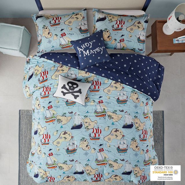 Olliix by Urban Habitat Kids Pirate Adventure Blue Full/Queen Cotton Reversible Comforter Set-0