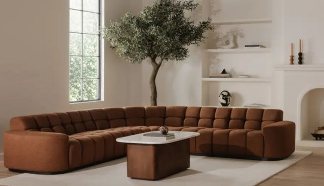Moe's Home Collection Dash White Calacatta Marble Coffee Table with Brown Mango Base-3