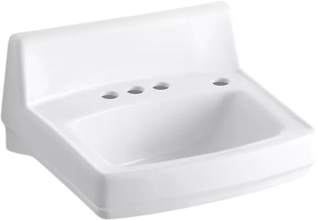 KOHLER® Greenwich™ White Wall-Mount Concealed Arm Carrier Bathroom Sink with 4" Centerset Faucet Holes, No Overflow and Right-Hand Soap Dispenser Hole-0