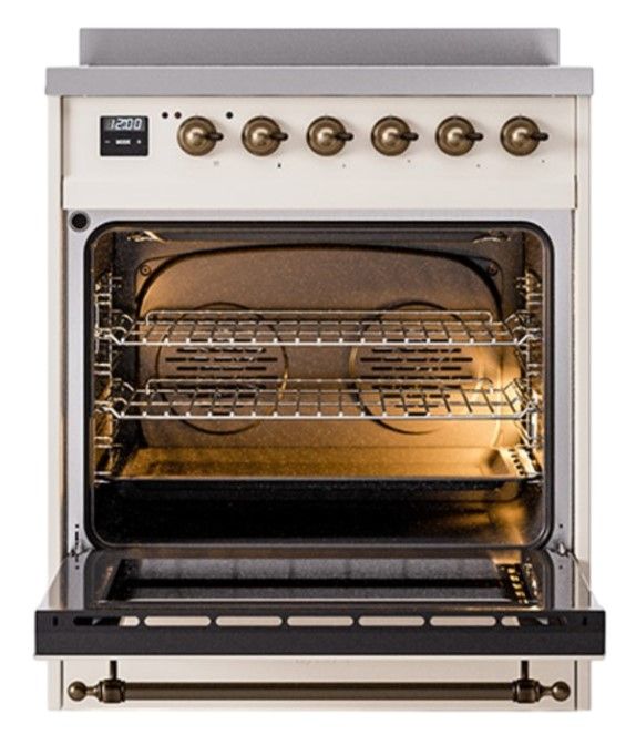 Ilve® Nostalgie II Noblesse 30'' Antique White Pro Style Induction Range with Burnished Trim-1