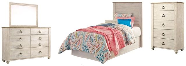 Signature Design by Ashley® Willowton 3-Piece Whitewash Twin Youth Panel Headboard Bed Set-0
