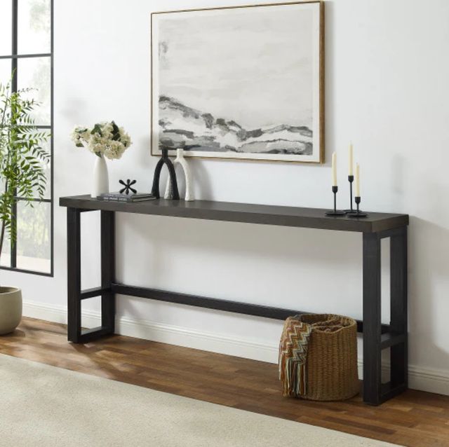 Powell® Haywood Gray Sofa Bar Table with Gunmetal Base-1