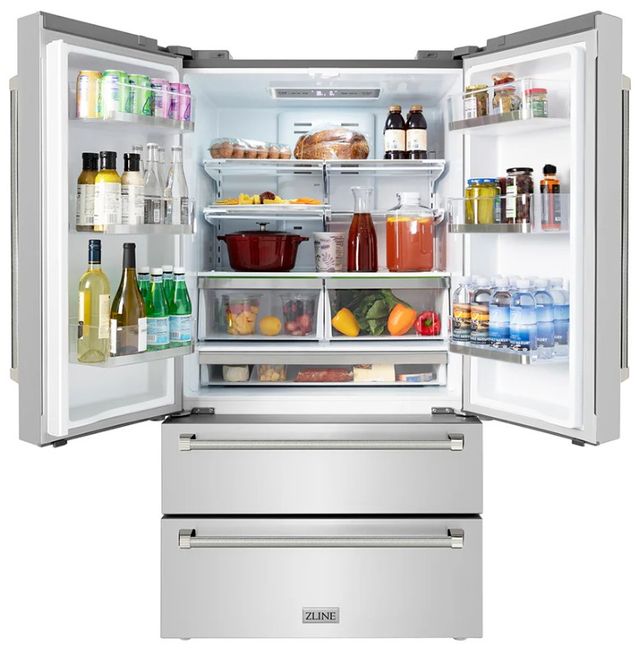 ZLINE Autograph Edition 36" 22.5 Cu. Ft. Fingerprint-Resistant Stainless Steel Counter Depth French Door Refrigerator with Ice Maker and Polished Nickel Helix Handles-3