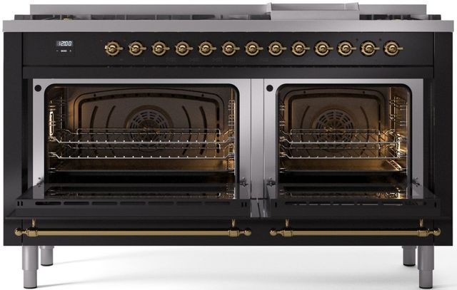 Ilve® Nostalgie II Series 60" Glossy Black Pro Style Dual Fuel Range-1