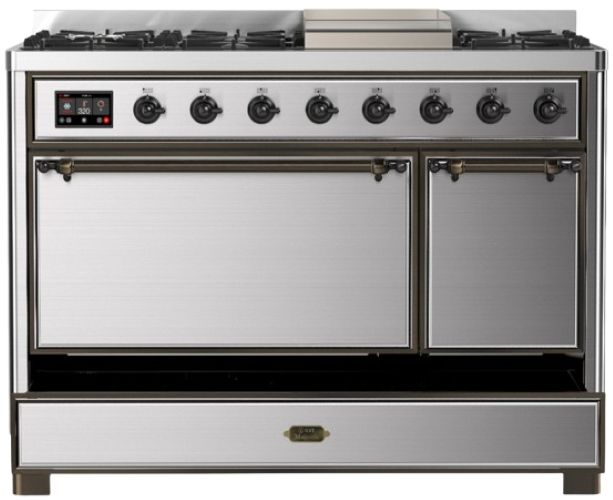 Ilve® Majestic III 48" Stainless Steel Pro Style Dual Fuel Natural Gas Range with 8 Burners and Burnished Trim-2