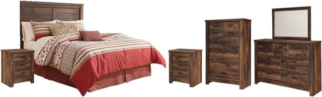 Signature Design by Ashley® Quinden 6-Piece Dark Brown Queen Panel Headboard with Mirrored Dresser, Chest and 2 Nightstands Set-0