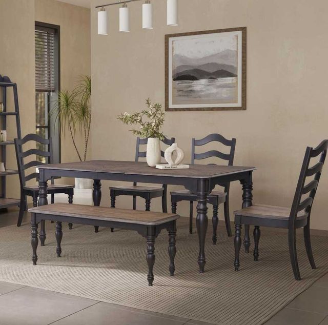 Liberty Furniture Magnolia Manor 6-Piece Antique Black/Weathered Bark Dining Table Set-1