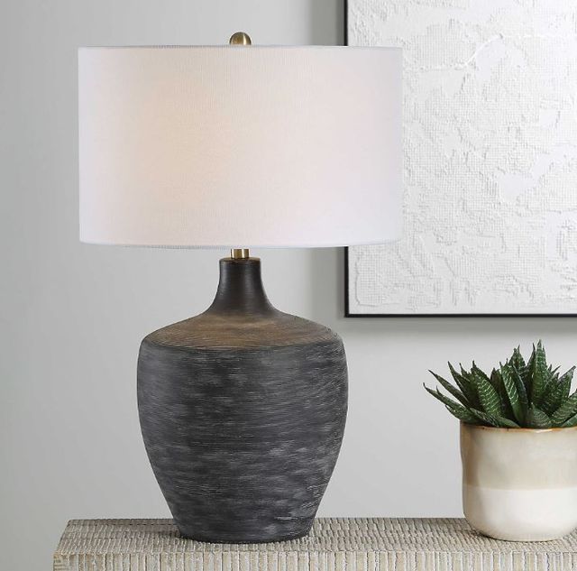 Uttermost® Graphite Distressed Charcoal Ribbed Table Lamp-1