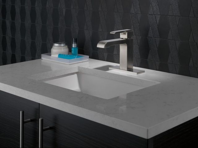 Delta Ara® Stainless Single Handle Bathroom Faucet with Drain-1