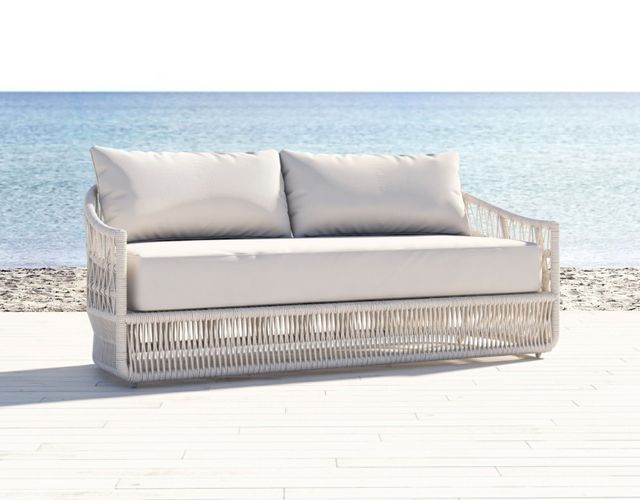 Sunset West Dana Natural Linen Aluminum/Olefin Rope Outdoor Sofa with Linen Canvas Cushion-3
