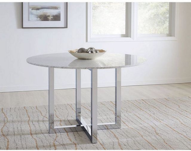 Modus Furniture Amalfi White Marble Top Round Counter Table with Chrome Base -1