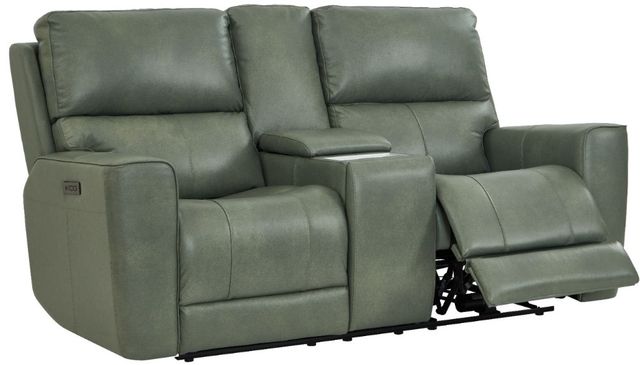 Leather Italia™ Cambria Laredo Sage Moss Power Reclining Loveseat with Console-0