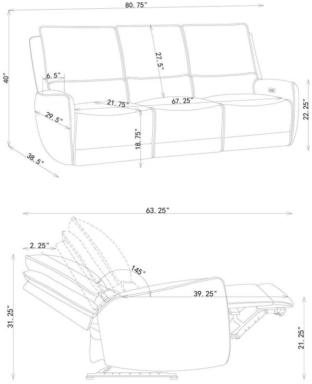 Coaster® Sylmar Dove Grey Upholstered Power Reclining Sofa-2