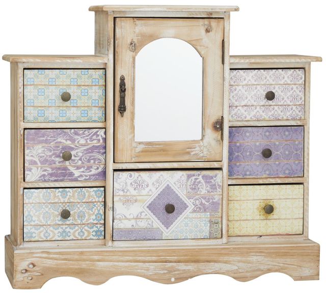 Deco Marche Light Brown 7-Drawers Jewelry Box with Patchwork Patterns-0