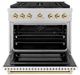 ZLINE Autograph Edition Paramount 36" 5.2 Cu. Ft. Satin Stainless Steel Dual Fuel Range with 6 Burner DuoPro™ Cooktop and Electric Convection Oven with White Matte Door and Polished Gold Accents-3