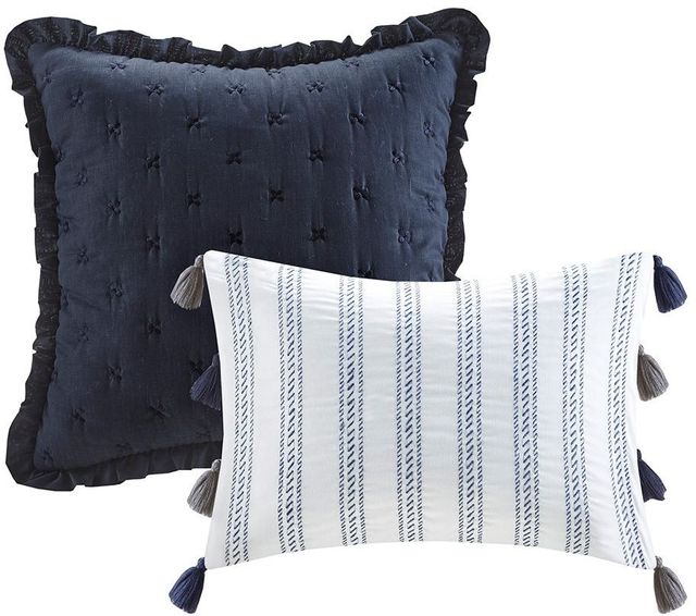 Olliix by Madison Park 8 Piece Dark Blue Queen Mavis Cotton Printed Reversible Comforter Set-4