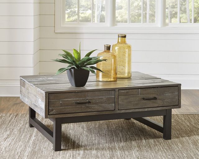 Signature Design by Ashley® Mondoro Grayish Brown Lift Top Coffee Table with Black Base-2