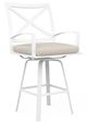 Sunset West Bristol Satin White Aluminum Swivel Outdoor Bar Stool with Canvas Flax Cushion-0