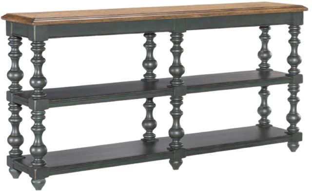 Legacy Classic Vintage Market Barnwood Oak Console Table with Mallard Green Base-0