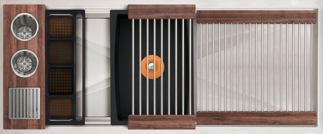 The Galley® American Black Walnut / Graphite Resin+ Ideal WashStation™ 30S + 18" DryDock® Drain Side, Four Tool Wash Kit, One DryDock® Tool-0