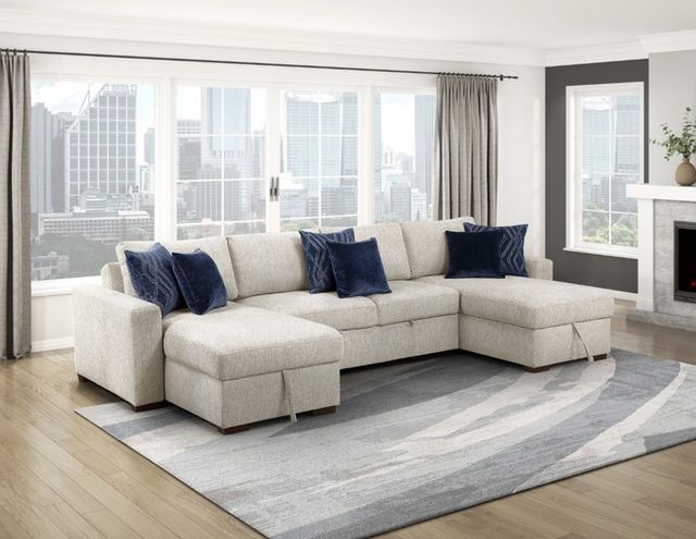 Homelegance® Isla 3-Piece Beige U-Shape Sectional with Pull-Out Bed and Reversible Chaises-1