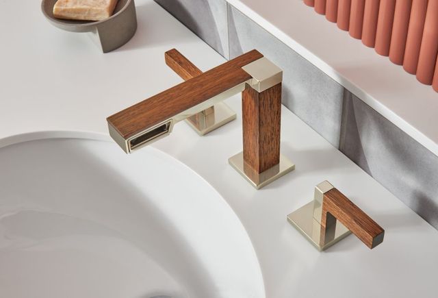 Brizo Frank Lloyd Wright® Brilliance® Polished Nickel/Wood Widespread Lavatory Lever Handle Kit-3