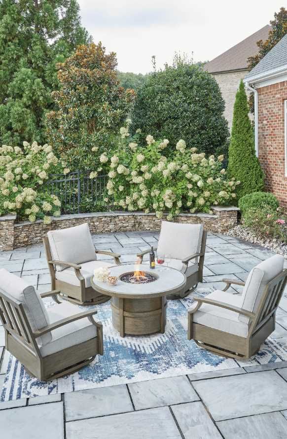 Signature Design by Ashley® Rainier Ranch Beige Aluminum Outdoor Round Fire Pit Table-4