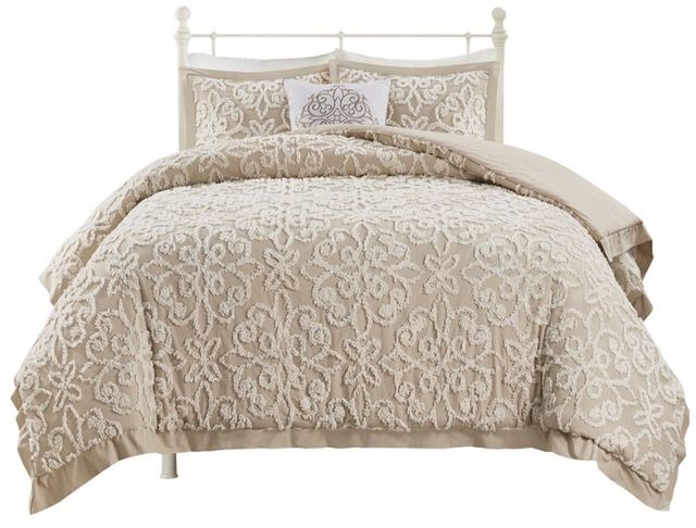 Olliix by Madison Park Sabrina 4 Piece Taupe California King Tufted Chenille Comforter Set-0