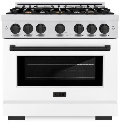 ZLINE Autograph Edition 36" Satin Stainless Steel Pro Style Dual Fuel Range with White Matte Door and Matte Black Accents