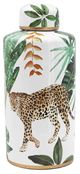 A & B Home Green/White 14" Safari Leaf Lidded Jar-0
