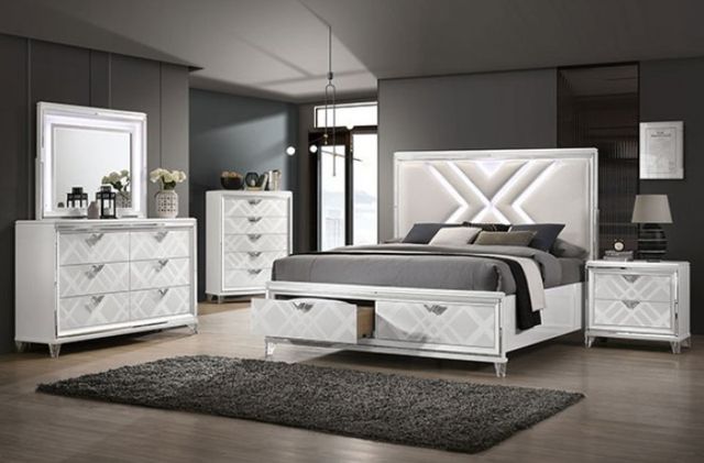Furniture of America® Emmeline 4-Piece White Queen Bedroom Set-0