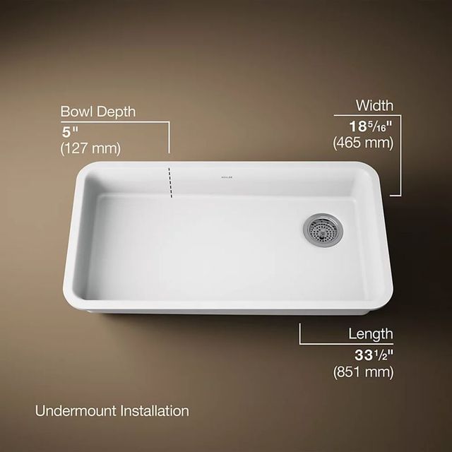 KOHLER® Cairn® Matte White 33" Undermount Single-Bowl Kitchen Sink-2