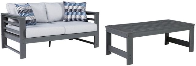 Signature Design by Ashley® Amora 2-Piece Charcoal Gray Outdoor Conversation Set -0