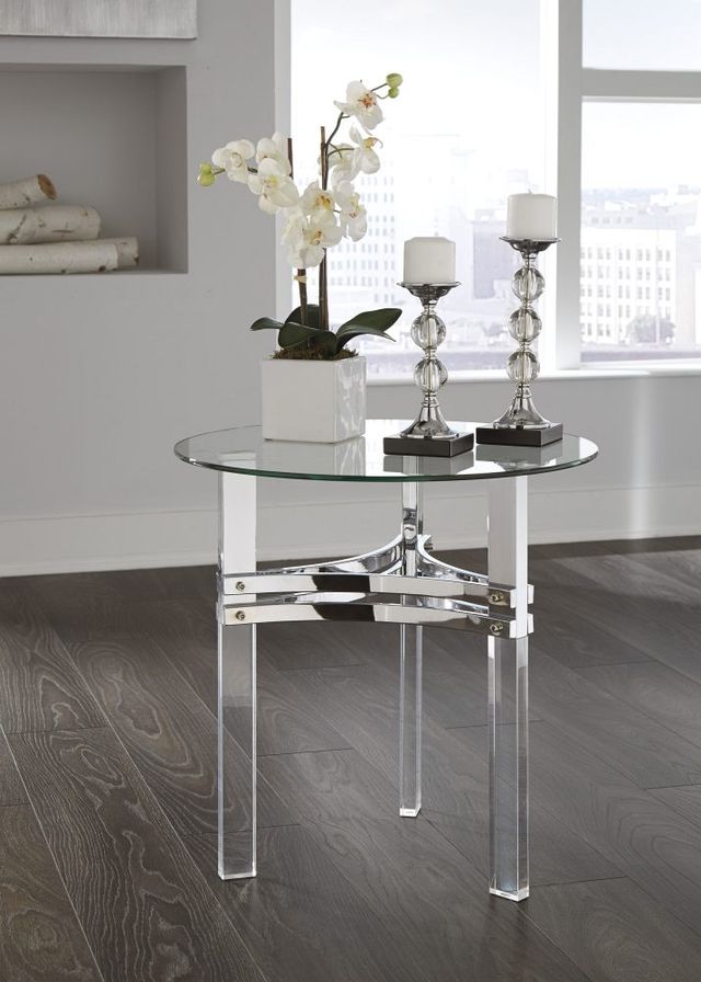 Signature Design by Ashley® Braddoni Glass Top Round End Table with Chrome and Acrylic Legs -4