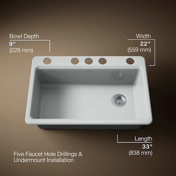 KOHLER® Riverby® Ice Gray 33" Undermount Single-Bowl Workstation Kitchen Sink with Accessories-3