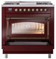 Ilve® Nostalgie II Noblesse 36'' Burgundy Pro Style Dual Fuel Range with Burnished Trim-3