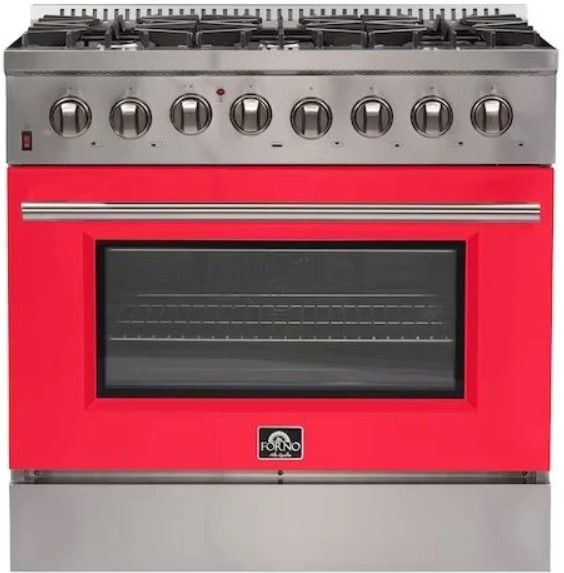 FORNO® Galiano 36" Stainless Steel Pro Style Dual Fuel Range with Red Door-0