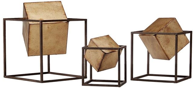 Olliix by Madison Park Black/Gold Set of 3 Quad Gold Cube Decor-0