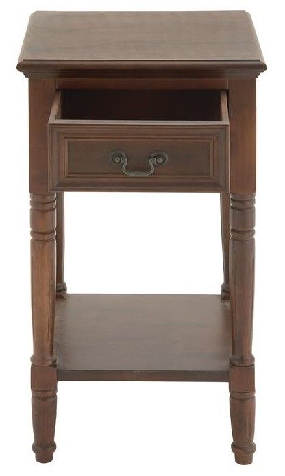 Deco Marche Varnished Brown Side Table with Turned Legs-1
