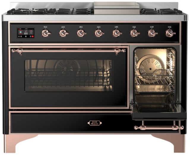 Ilve® Majestic III 48" Glossy Black Pro Style Dual Fuel Natural Gas Range with Triple Glass Door and Copper Trim-3