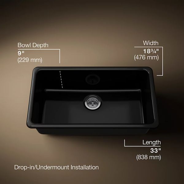 KOHLER® Iron/Tones® Black 33" Top/Undermount Single-Bowl Kitchen Sink-2
