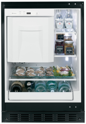 front view of the opened Monogram® 4.3 Cu. Ft. Panel Ready Under the Counter Refrigerator