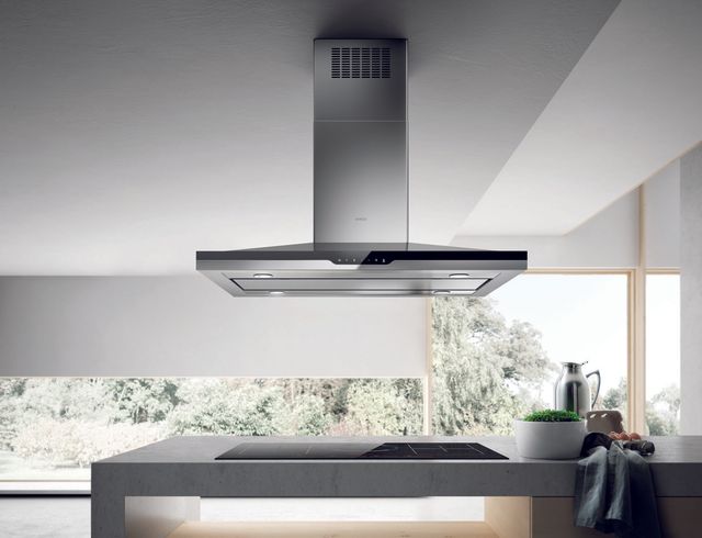 Elica Techne Plus Series Stoney Island 42" Stainless Steel with Black Glass Island Range Hood-3