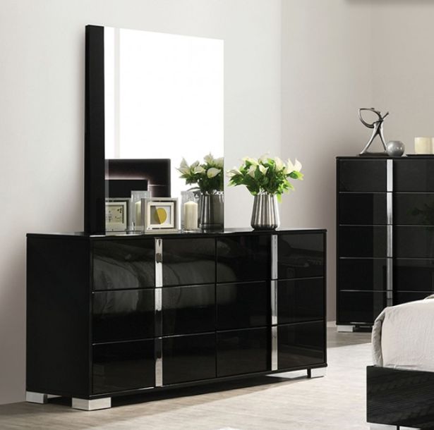 Furniture of America® Sinistra 4-Piece Piano Black Queen Bedroom Set-2