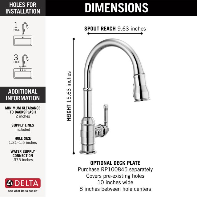 Delta Broderick® Chrome Single Handle Kitchen Faucet-2