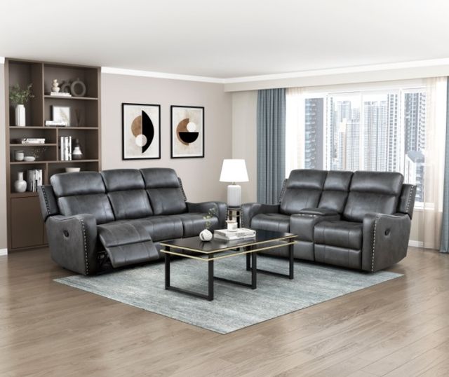 Homelegance® Kellen Smoky Gray Double Manual Reclining Loveseat with Center Console-1