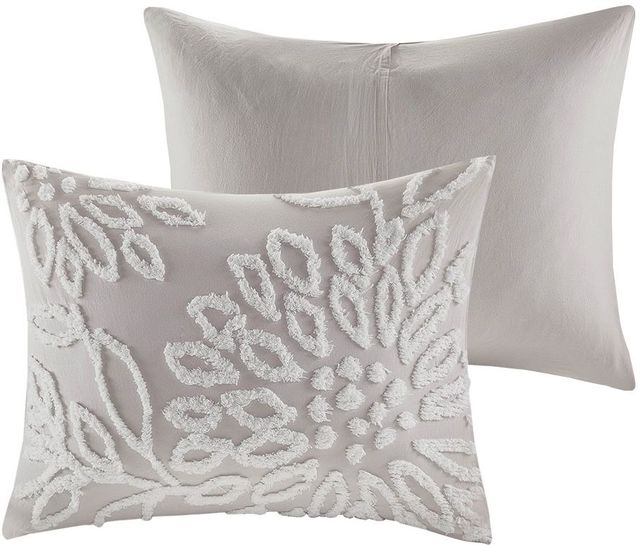 Olliix by Madison Park 3 Piece Grey/White King/California King Veronica Tufted Cotton Chenille Floral Comforter Set-1