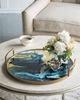 A & B Home Blue/Gold/White Abstract Pattern Round Mirrored Tray-4