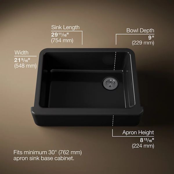 KOHLER® Whitehaven® Black 30" Undermount Single-Bowl Farmhouse Kitchen Sink-2