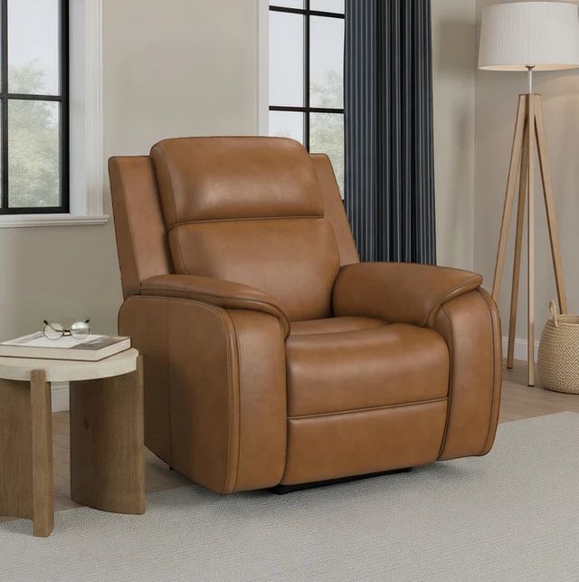 Flexsteel® Ziggy Camel Leather Power Recliner with Power Headrest and Lumbar-1